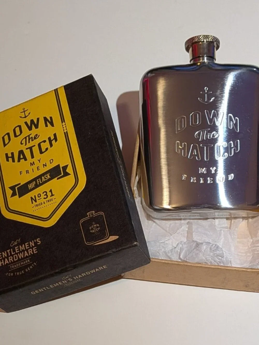 Gentlemen's Hardware Down The Hatch My Friend Hip Flask No 31 NEW in Gift Box